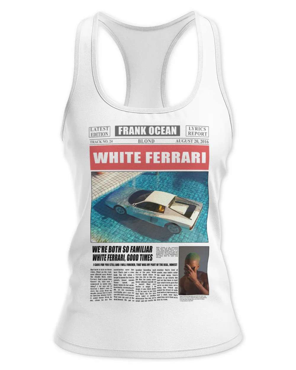 Frank Ocean Crewneck Sweatshirt – Blond Concert Merch, 90s Aesthetic Graphic Women's Ideal Racerback Tank white xs