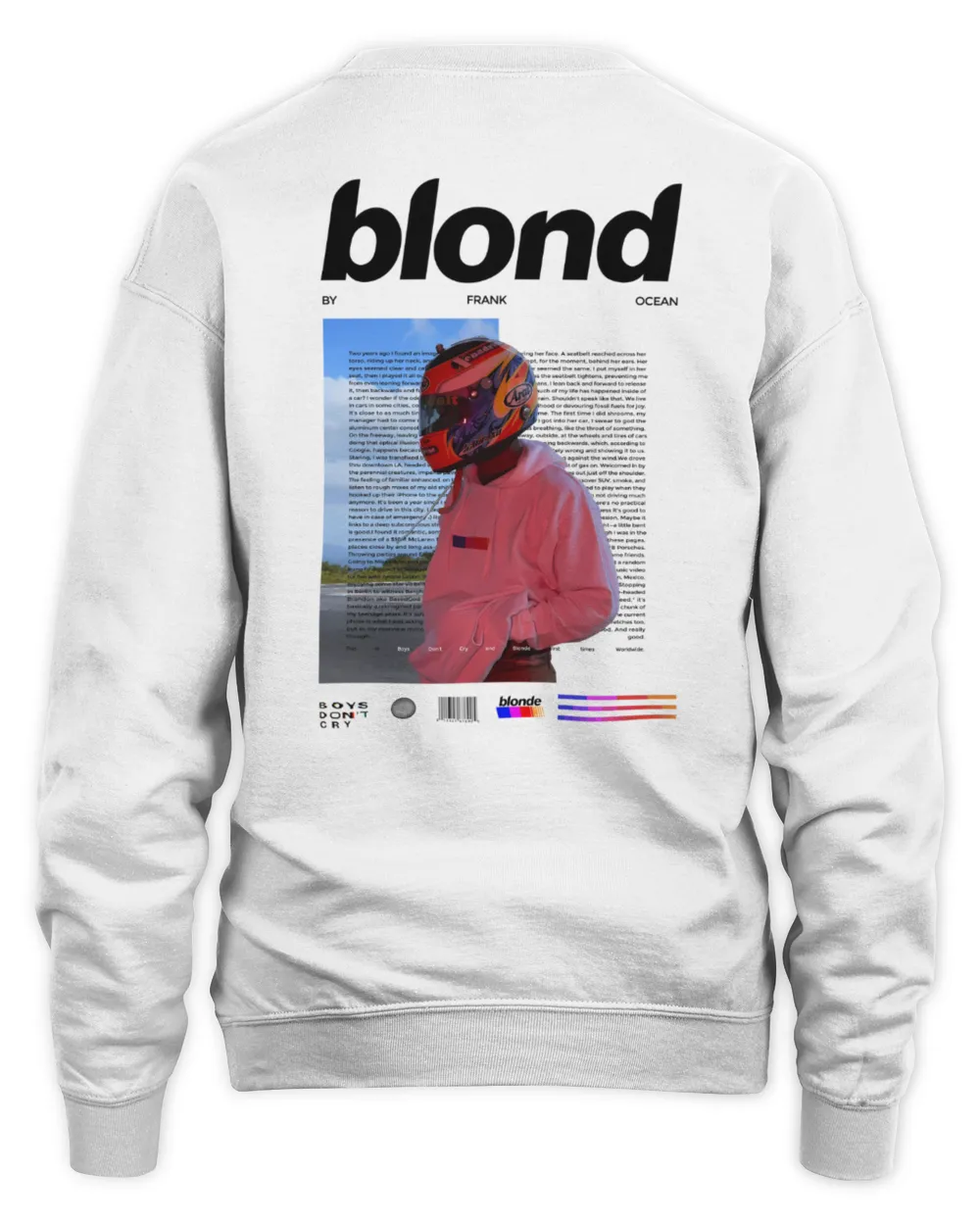 Frank Ocean Blond Motorcycle T-Shirt – 90s Vintage Rapper Merch, Y2K Streetwear Unisex Sweatshirt white s