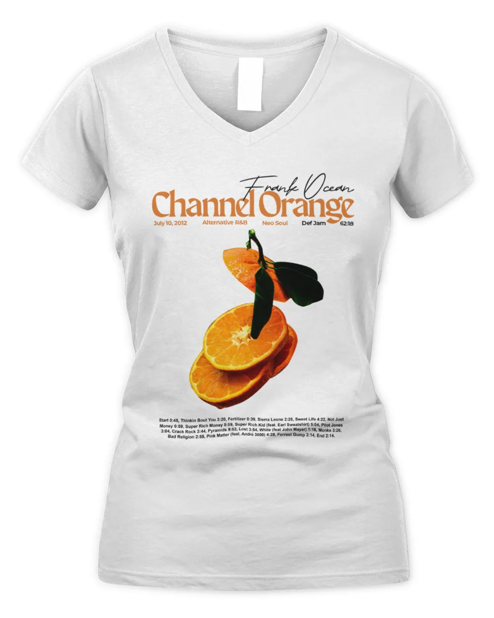 Channel Orange Frank Ocean T-Shirt – Classic Rap Album Merch for Concerts Women's V-Neck T-Shirt white s